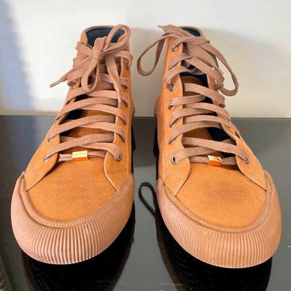 Lanvin Distressed High-Top Canvas Trainers - Picture 13 of 14